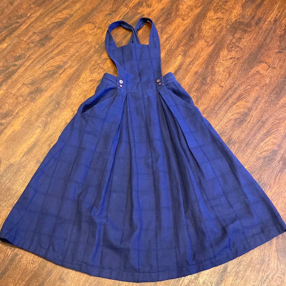 Esprit Pinafore Dress purple blue cotton Ramie rayon blend size 3/4